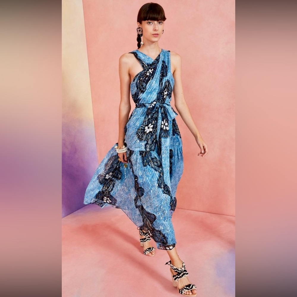🌺🎉HP🎉🌺 NWT Ulla Johnson Adora Silk Chiffon Midi Dress Sky - Picture 3 of 17